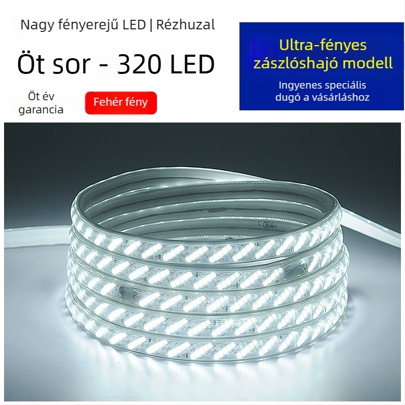 Kültéri vízálló LED-szalag – ultra‑fényes fehér fény, külső fal és alagút világítása, 220V