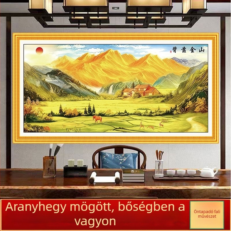 Aranyhegy nappali tájkép dekor festmény, Feng Shui, öntapadós, vízálló falimű, HD minőség