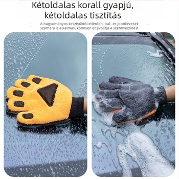 Korall plüss ötujjas autómosó kesztyű, nem hagy nyomokat, por eltávolító tisztító kendő medve mancsa formában
