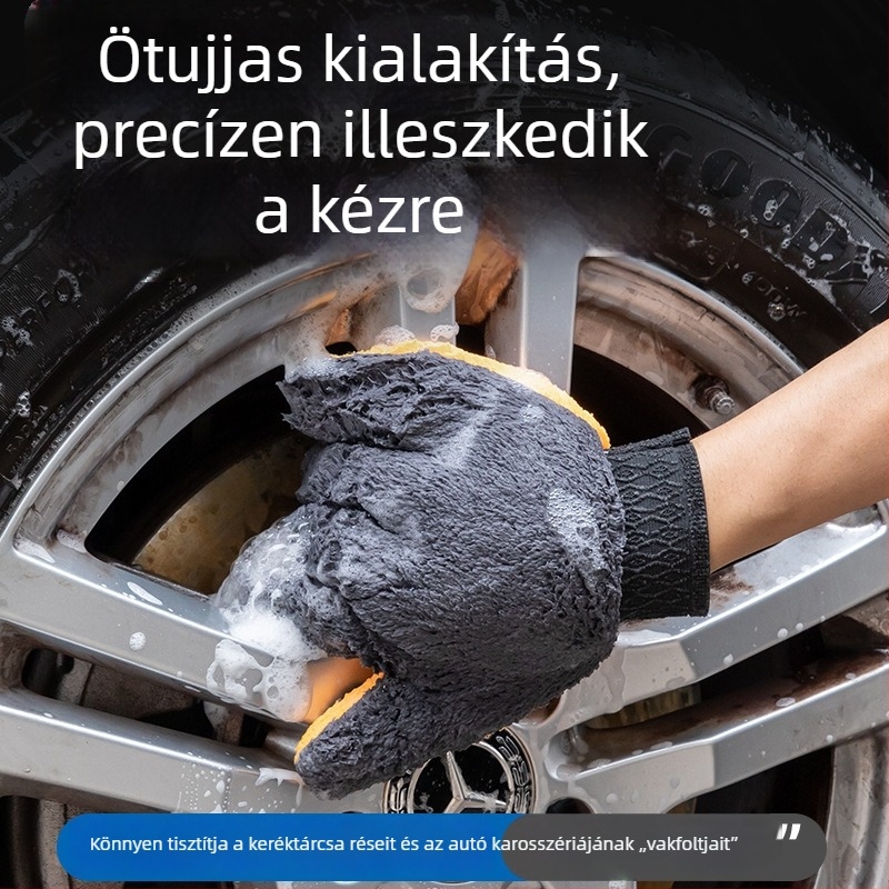 Korall plüss ötujjas autómosó kesztyű, nem hagy nyomokat, por eltávolító tisztító kendő medve mancsa formában