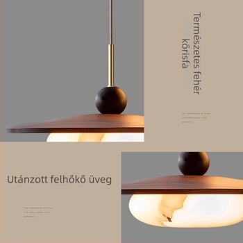 Háromfejű diófa mennyezeti lámpa, étkezőhöz, mid-century modern stílusú, márvány imitációs felülettel