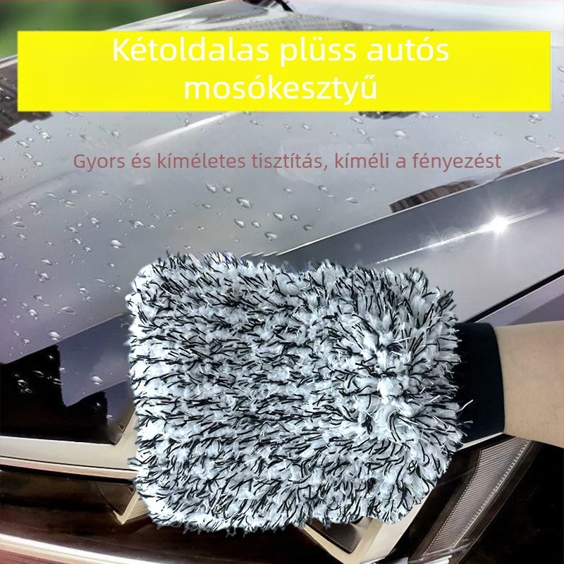 Dupla oldalú vastagított mikroszálas autómosó kesztyű, ultrafin rostokkal, korall velúr por eltávolításához