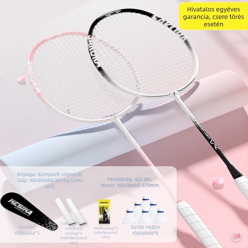 Lányoknak szóló badmintonütő szett – egyéni és páros ütők, nagy rugalmasság, könnyű szén anyag, esztétikus kialakítás