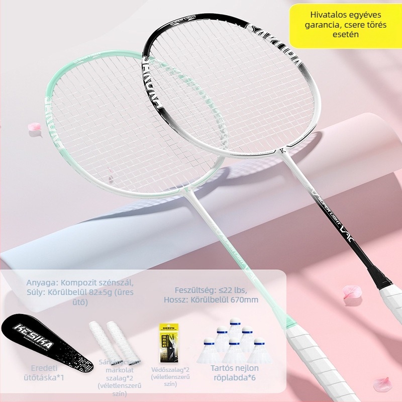 Lányoknak szóló badmintonütő szett – egyéni és páros ütők, nagy rugalmasság, könnyű szén anyag, esztétikus kialakítás