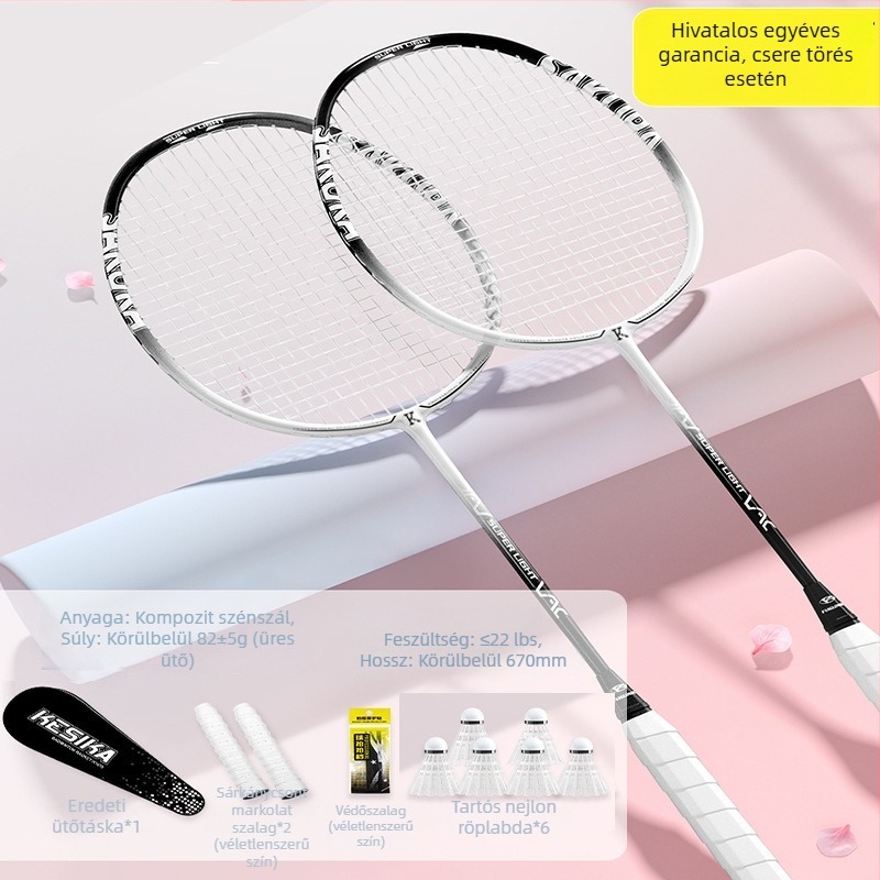 Lányoknak szóló badmintonütő szett – egyéni és páros ütők, nagy rugalmasság, könnyű szén anyag, esztétikus kialakítás