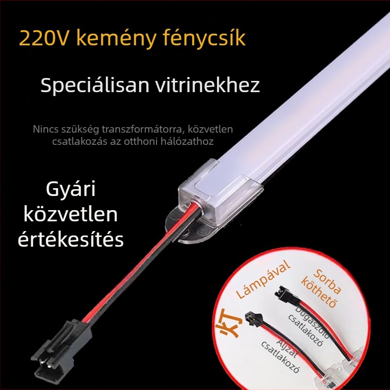 220V LED bútorvilágító szalag, meghajtó nélkül, szekrényekhez, vitrinekhez és polcokhoz; hosszú fénycsík