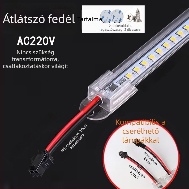 220V LED bútorvilágító szalag, meghajtó nélkül, szekrényekhez, vitrinekhez és polcokhoz; hosszú fénycsík