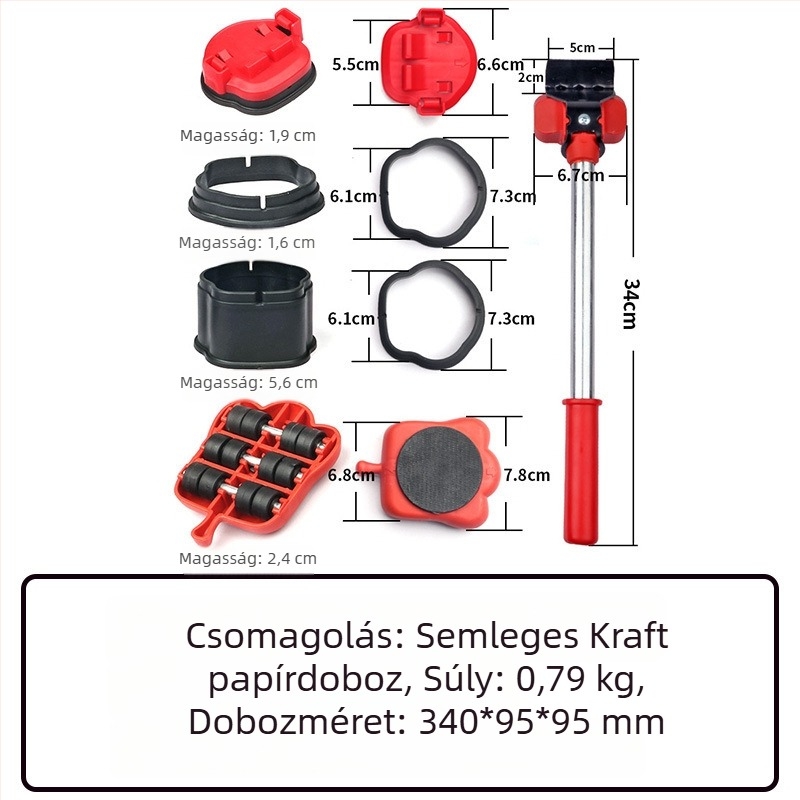 Öt részes bútorszállító készlet – nehéz tárgyak mozgatására, otthoni használatra
