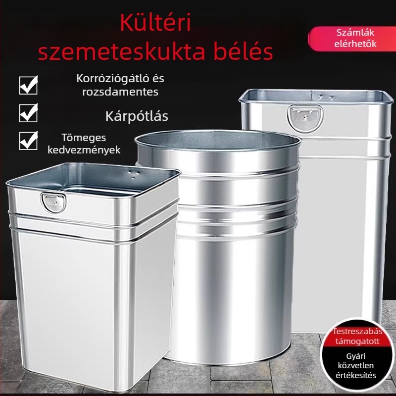 5L-es négyzetes belső vödör szemeteshez – vastagított galvanizált acél bélés, kültéri használatra