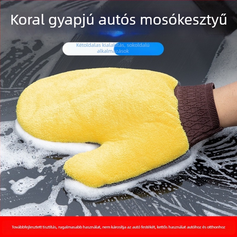 Nagy méretű korallplüss autóápolási kesztyű, kétoldalas