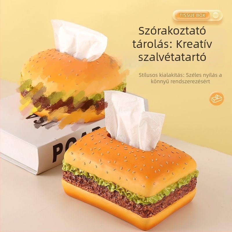 Hamburger zsepiadoboz – karikatúras stílusú kreatív dizájn, amerikai retro nappali dekoráció