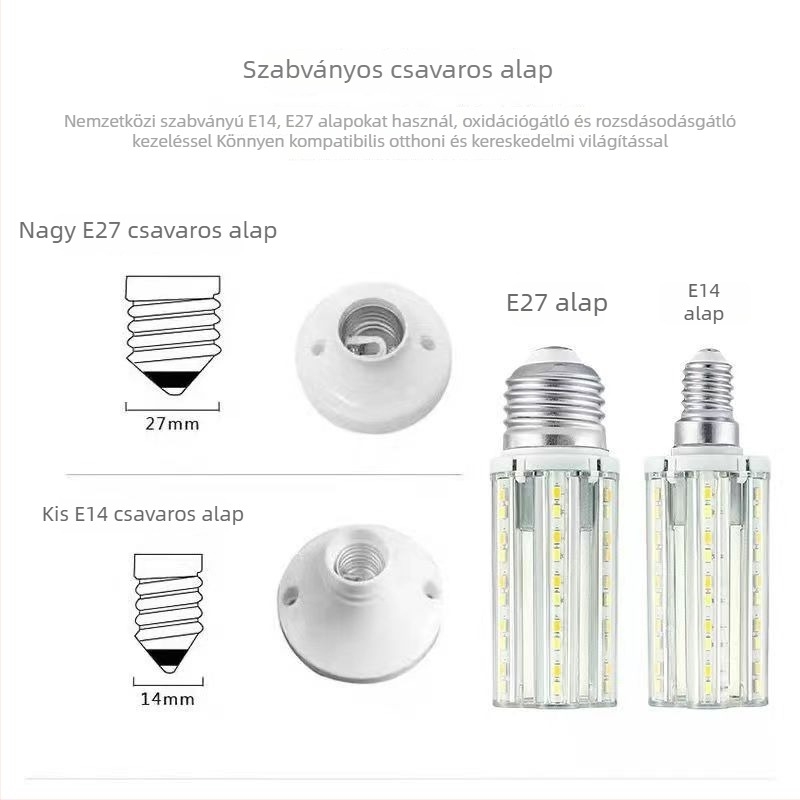 SD Shengda Ultra-nagy fényerő LED gyertyaizzó, foglalat E14/E27, árnyék nélküli, háromszínű fényerő-szabályozás, kukoricaszerű energiatakarékos lámpa