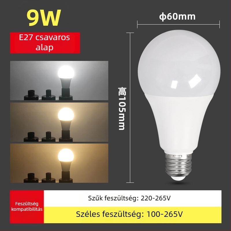LED izzó háromszínű fényerő-szabályozással, villogásmentes, E27/E26 foglalat, energiatakarékos, erős fény