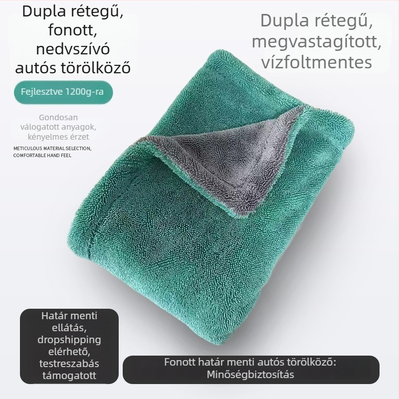 Két rétegű kötött nedvszívó autótisztító kendő, tekeredett fonású, szálmentes mikroszálas kendő autómosáshoz