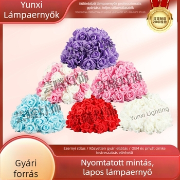 Rózsás virágos gömb alakú textile lámpabura hálószobába — textile lámpabura éjjeli-, asztali vagy állólámpához