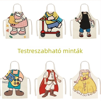 Kreatív karikatúra motívumú kötény len-poliészter anyagból, ujj nélküli, víz- és olajálló, festőműhelyhez, egységes méret