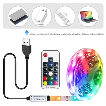 RGB LED-szalag bútorokhoz, USB táplálás, 30 LED/m, epoxigyanta bevonattal ellátott fénycsík, gaming íróasztalhoz, kanapéhoz és éjjeliszekrényhez
