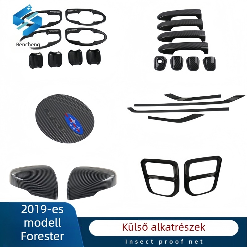 Dekoratív díszítő készlet Subaru Forester 2019-höz: üzemanyag-tartály fedél, reflektorfedél, ajtókilincs, ajtó díszcsík, első ködfény-lámpa, ajtó él dísz