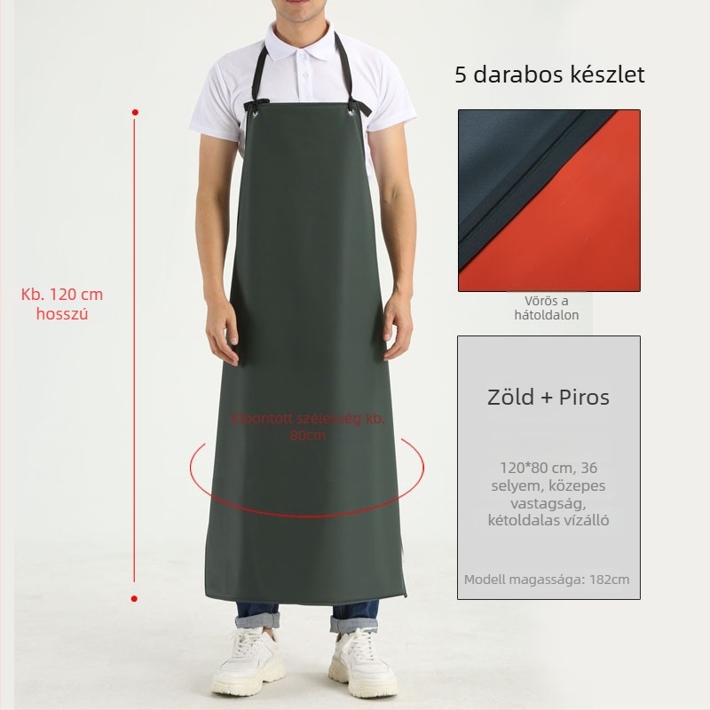 Hosszú PVC bőrből készült kötény, vízálló és olajálló, konyhai és catering célokra, meghosszabbított kialakítás