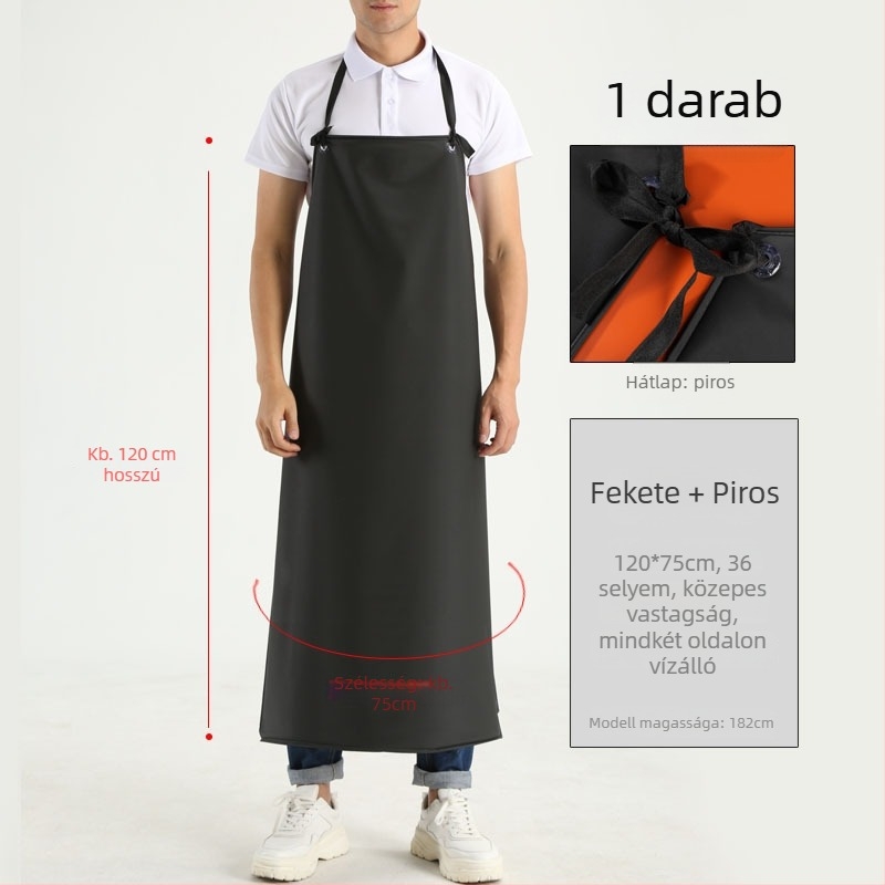 Hosszú PVC bőrből készült kötény, vízálló és olajálló, konyhai és catering célokra, meghosszabbított kialakítás