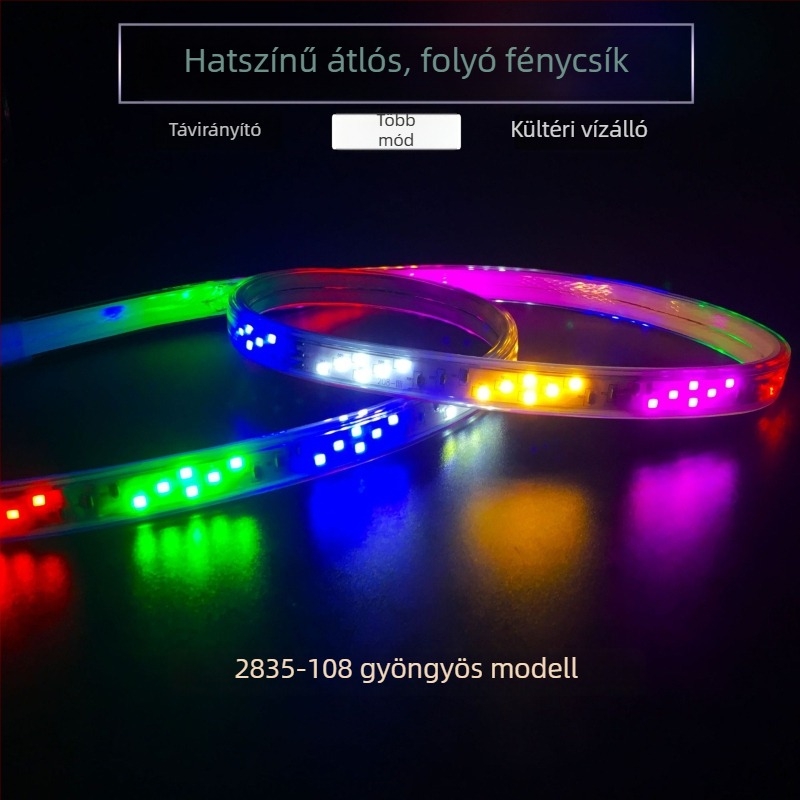 Vitrinákhoz szánt LED csík folyóvíz-effektussal, diagonálisan görgethető felirat, vitrinszint világítás, RGB 16 színű LED-szalag, távirányító, marquee effekt