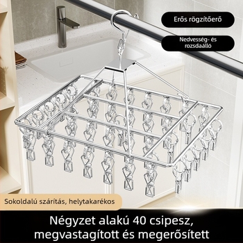 Rozsdamentes acél zoknik és ruhák szárítóállványa, több klippel – kollégiumi használatra, multifunkcionális