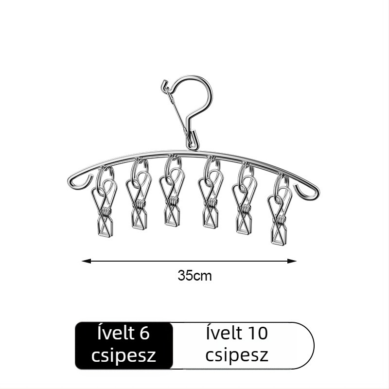 Rozsdamentes acél zoknik és ruhák szárítóállványa, több klippel – kollégiumi használatra, multifunkcionális