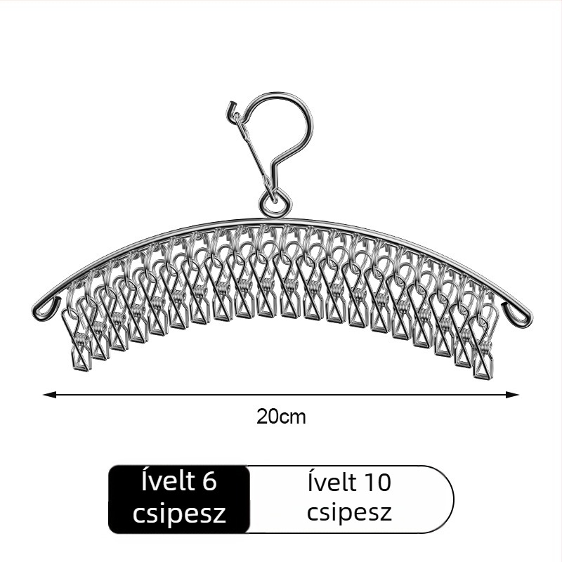 Rozsdamentes acél zoknik és ruhák szárítóállványa, több klippel – kollégiumi használatra, multifunkcionális