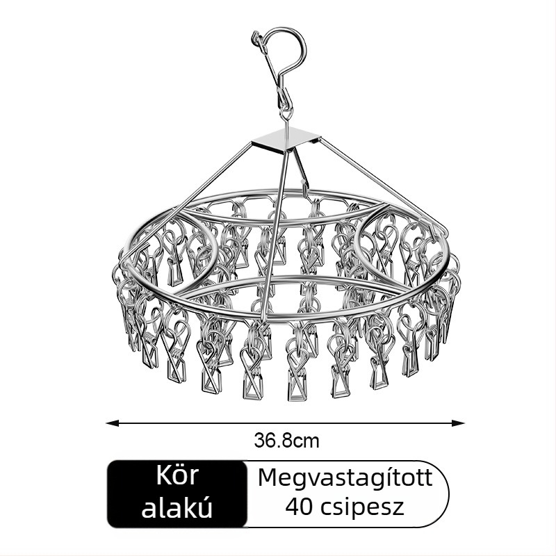 Rozsdamentes acél zoknik és ruhák szárítóállványa, több klippel – kollégiumi használatra, multifunkcionális