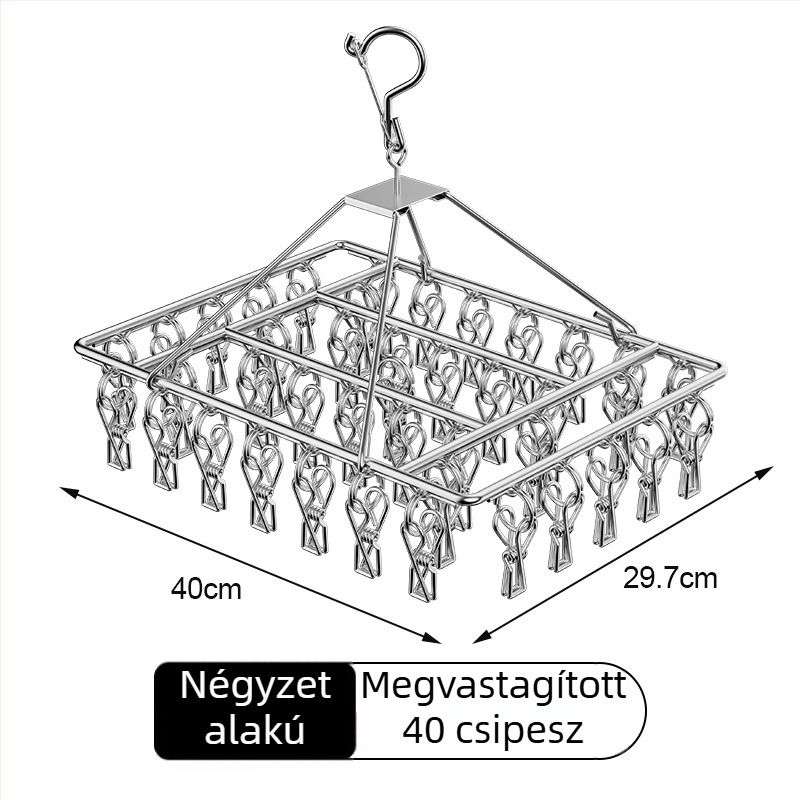 Rozsdamentes acél zoknik és ruhák szárítóállványa, több klippel – kollégiumi használatra, multifunkcionális