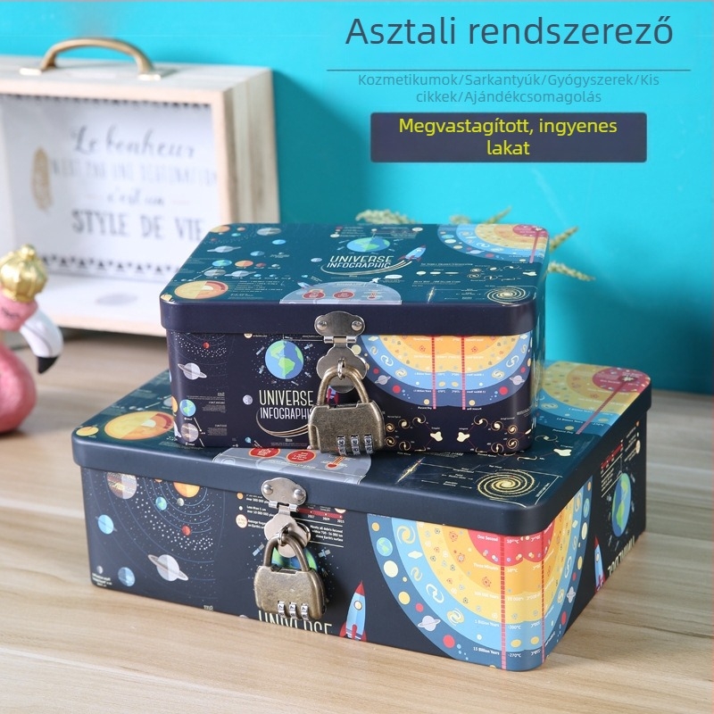Aranyos, minimalistán zárható fém tárolódoboz – asztali rendező levél- és jelszó tárolására