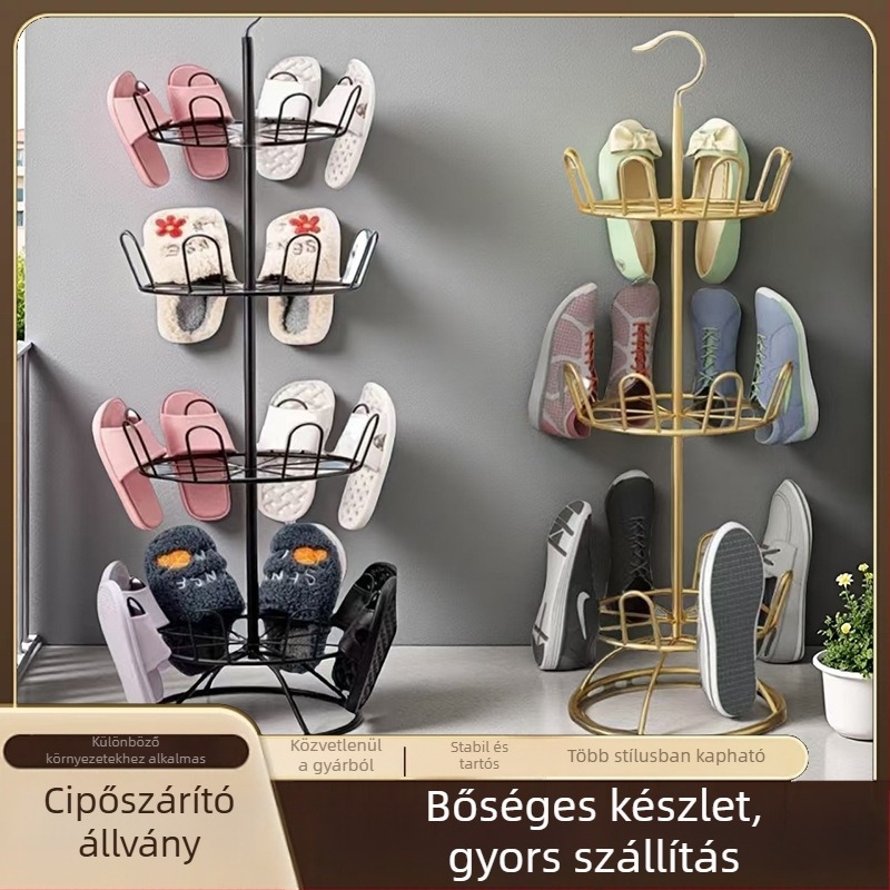 Forgó, többrétegű padlón álló cipőállvány kovácsoltvasból, erkélyre és kültérre; multifunkcionális cipőszárító