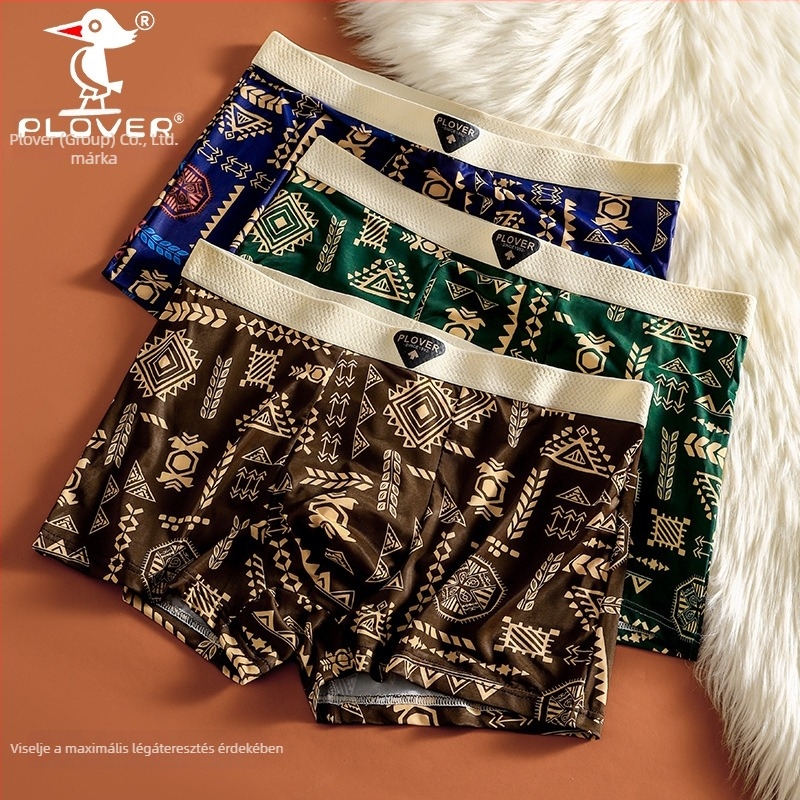Férfi Ice Silk mintás boxeralsó, lélegző nyári alsónemű