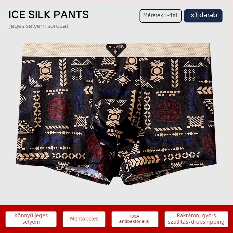 Férfi Ice Silk mintás boxeralsó, lélegző nyári alsónemű