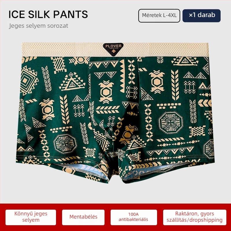 Férfi Ice Silk mintás boxeralsó, lélegző nyári alsónemű