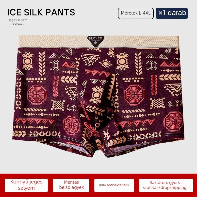 Férfi Ice Silk mintás boxeralsó, lélegző nyári alsónemű