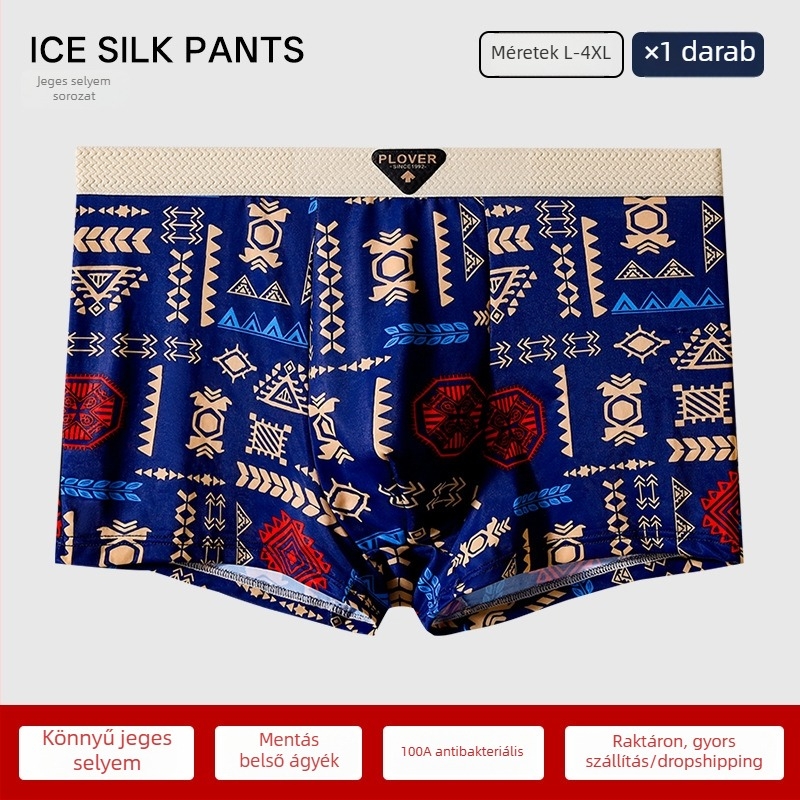 Férfi Ice Silk mintás boxeralsó, lélegző nyári alsónemű