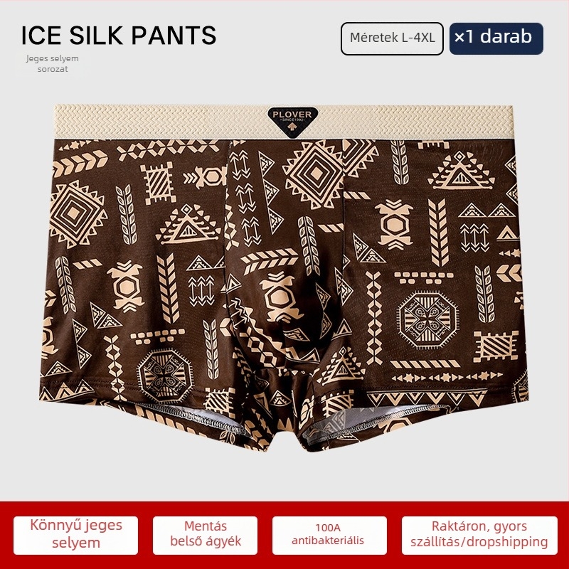 Férfi Ice Silk mintás boxeralsó, lélegző nyári alsónemű