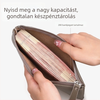 Női valódi bőr kártyatartó és érmés pénztárca azonosítóablakkal