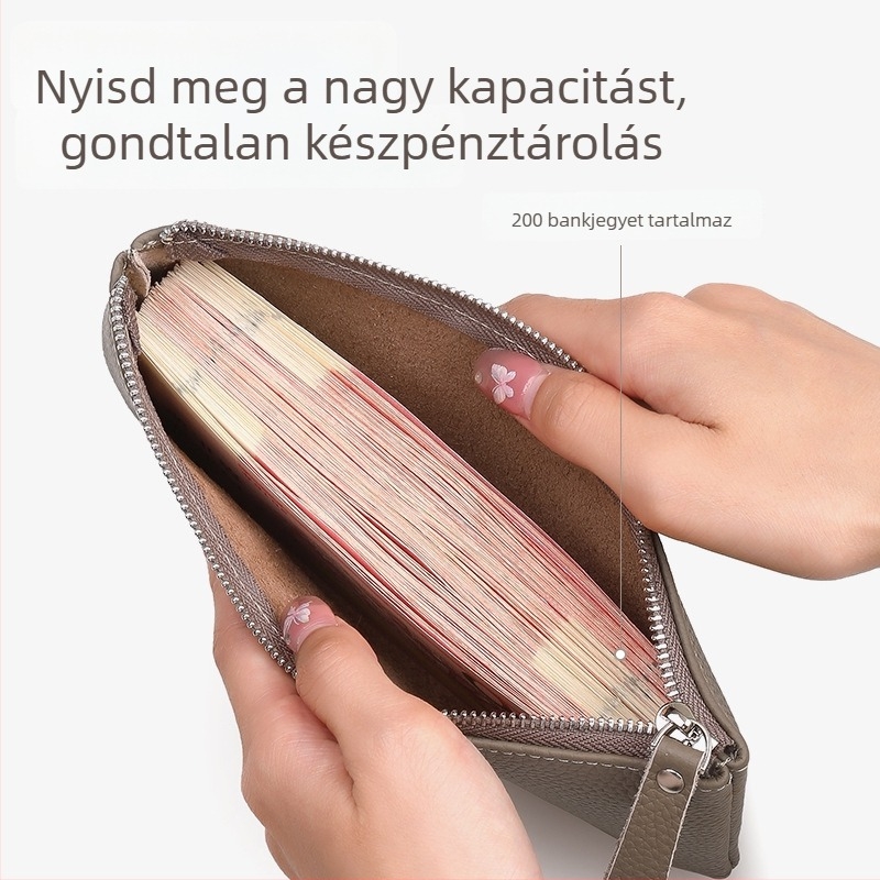 Női valódi bőr kártyatartó és érmés pénztárca azonosítóablakkal