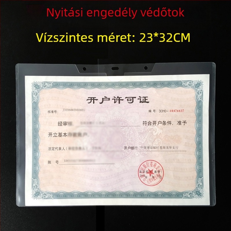 Üzleti engedély védőtaska, falra szerelhető, átlátszó kemény műanyag, A3 méretű