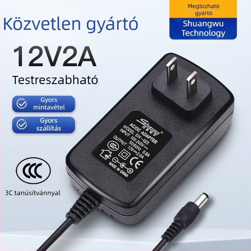 12V 2A univerzális falra szerelhető tápegység LED-szalagokhoz és digitális megfigyelő eszközökhöz (3C tanúsított)