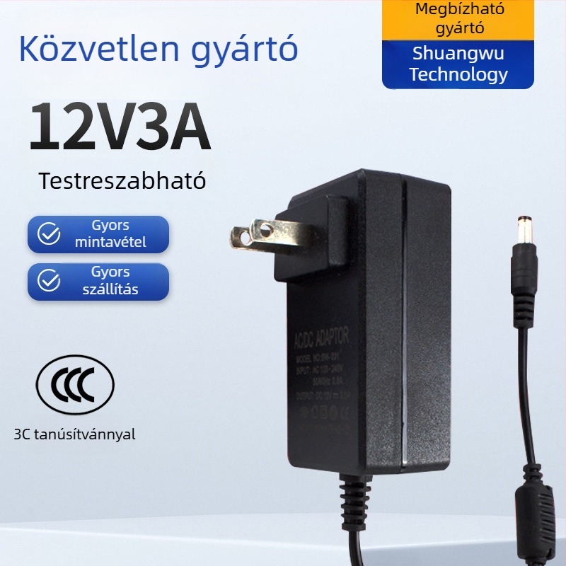 12V 2A univerzális falra szerelhető tápegység LED-szalagokhoz és digitális megfigyelő eszközökhöz (3C tanúsított)