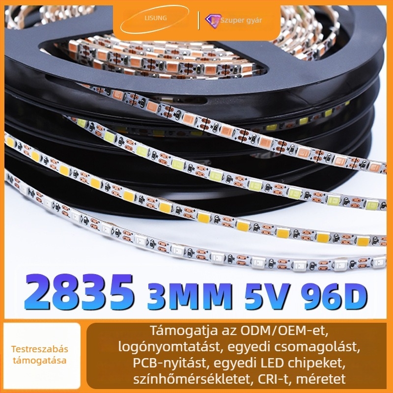2835 LED-szalag kézműveseknek USB interfésszel és 5V akkumulátortokkal, 3 mm széles, színes LED-szalag