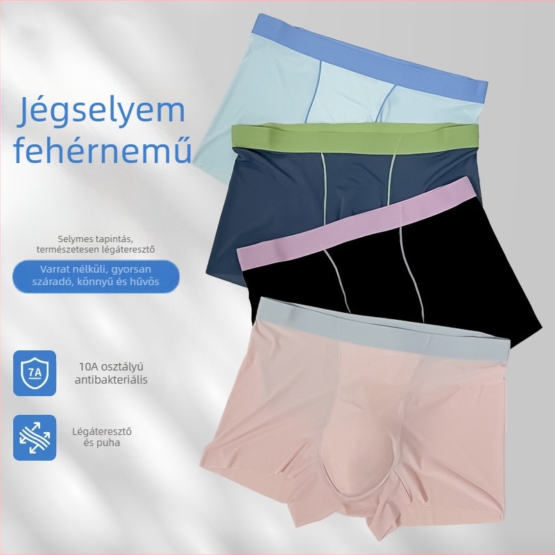 Férfi Ice Silk boxeralsó, egyszínű, középmagas derék, antibakteriális, ultra vékony és lélegző