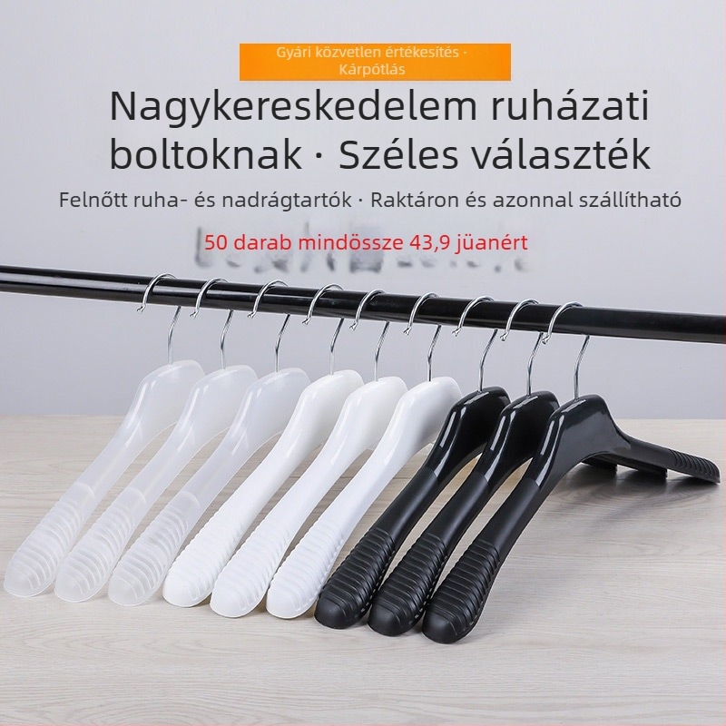 Széles vállú ruhafogas nadrágklipszekkel, csúszásmentes és nyom nélkül
