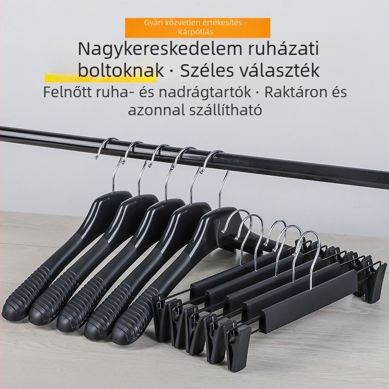 Széles vállú ruhafogas nadrágklipszekkel, csúszásmentes és nyom nélkül