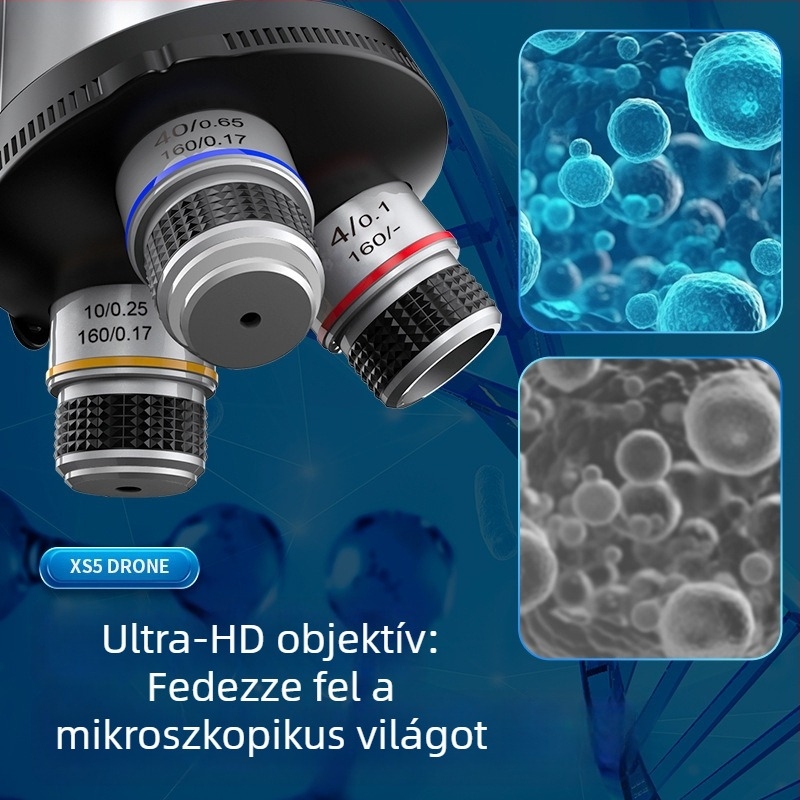 Binokuláris biológiai mikroszkóp oktatás és kutatás számára, 40–1600x nagyítás