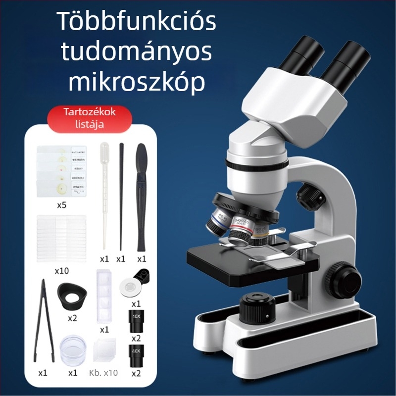 Binokuláris biológiai mikroszkóp oktatás és kutatás számára, 40–1600x nagyítás