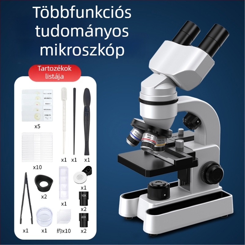 Binokuláris biológiai mikroszkóp oktatás és kutatás számára, 40–1600x nagyítás